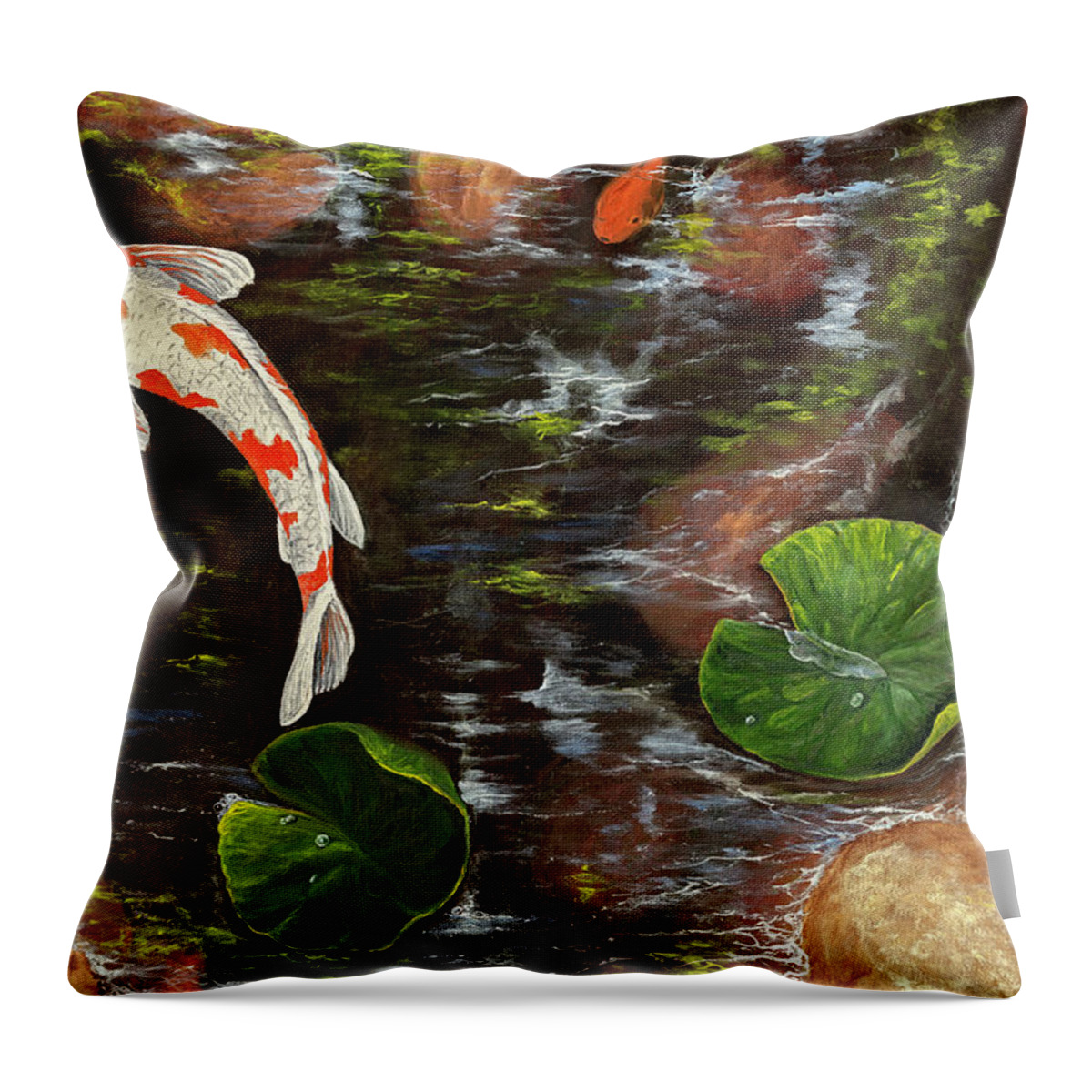 Fish Throw Pillow featuring the painting Koi Pond Right Side by Darice Machel McGuire