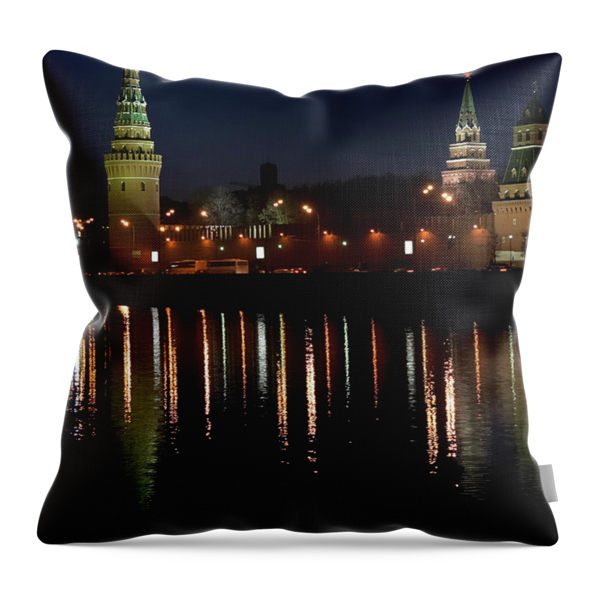 Red Square Throw Pillow featuring the photograph Kremlin At Night by Duckbay