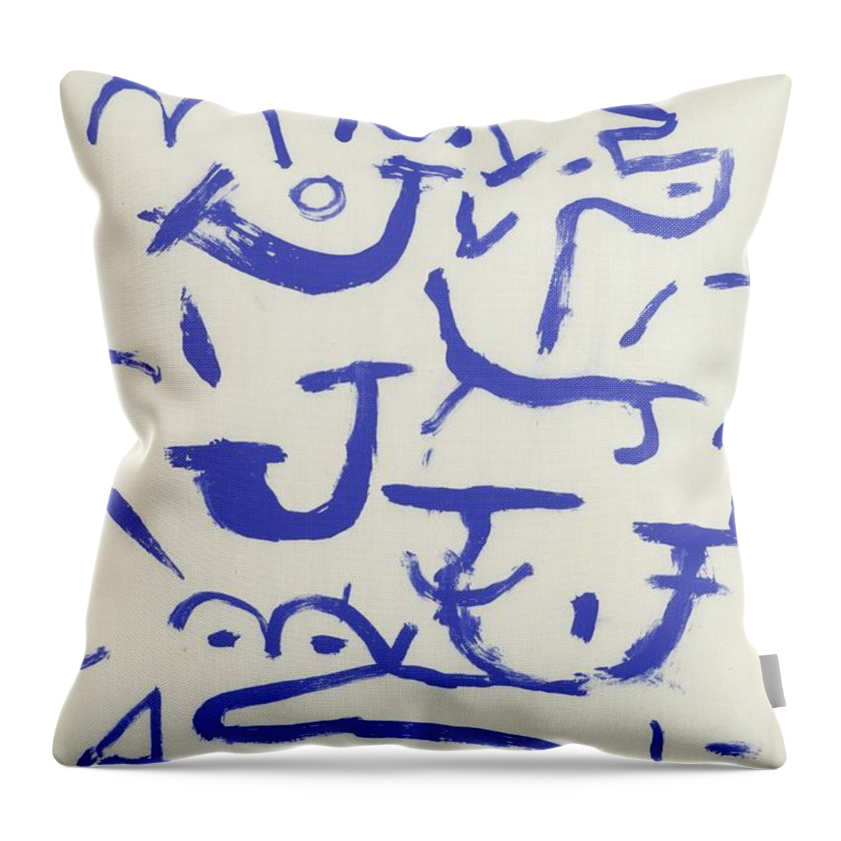 Qvq Throw Pillow featuring the painting Kriechendes Und Baumendes Creeper And Climber, 1937 Blue Gouache by Paul Klee
