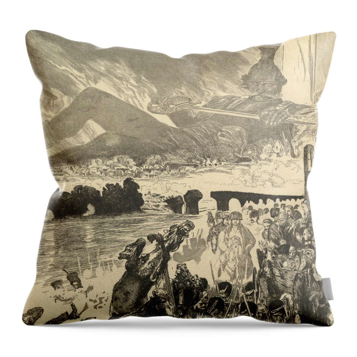 19th Century Art Throw Pillow featuring the relief Krieg, from the series Vom Tode Zweiter Teil by Max Klinger