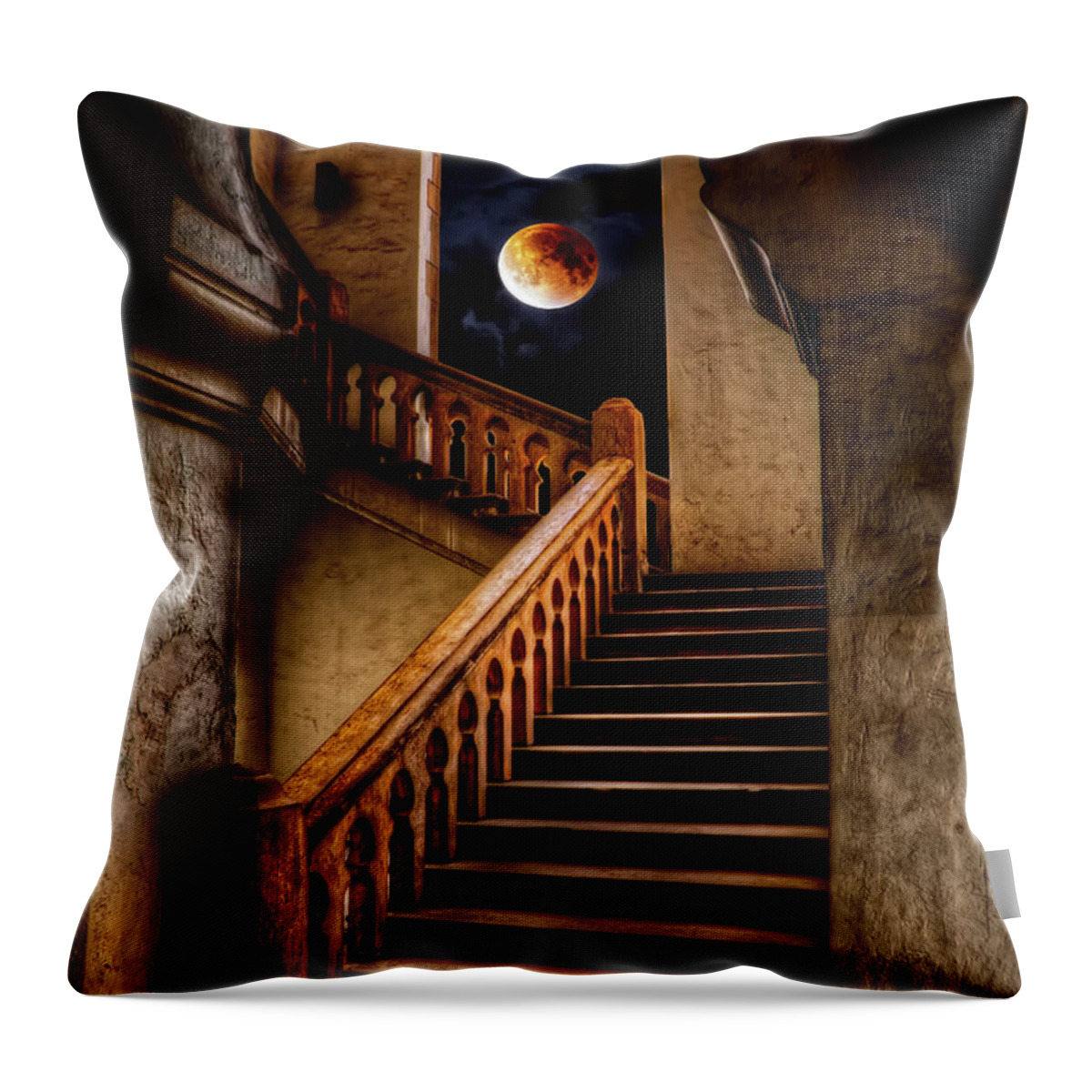 Kuala Lumpur Throw Pillow featuring the photograph KTM Stairway Moon by Adrian Evans
