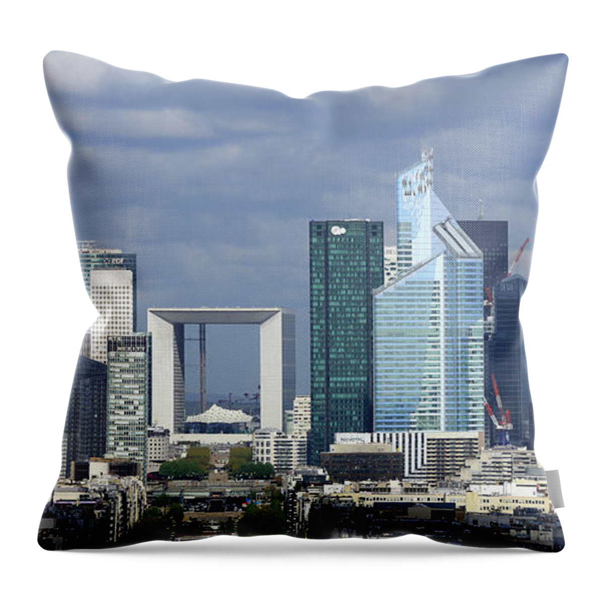 Corporate Business Throw Pillow featuring the photograph La Defense And Paris by Martial Colomb