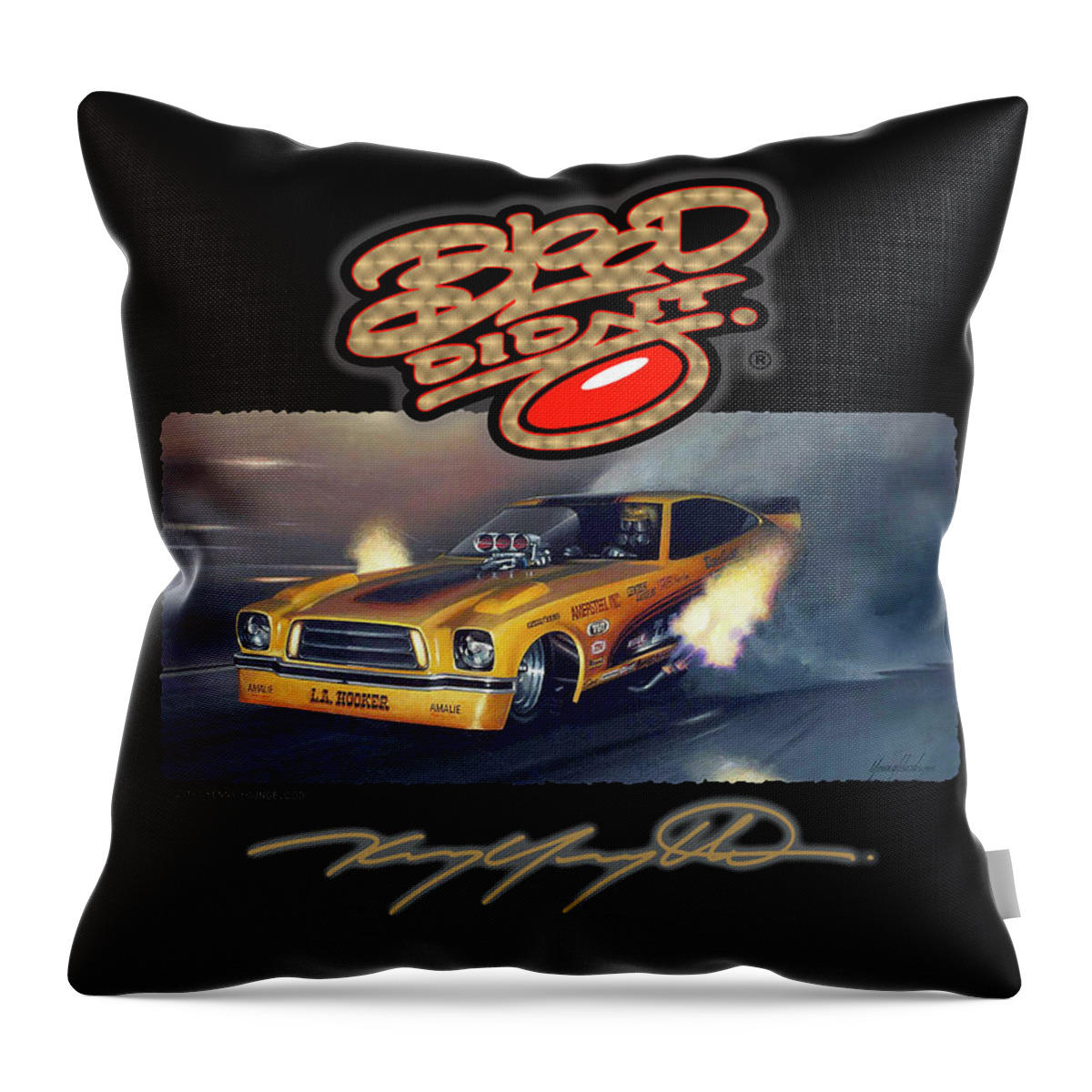 Nhra Drag Racing Funny Car Cars Nitro Condit Bros Kenny Youngblood Throw Pillow featuring the painting L.A. Hooker Blood Did It poster by Kenny Youngblood