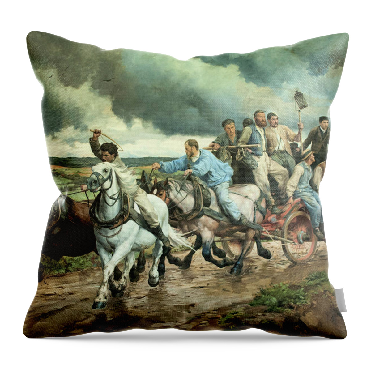 Eugene Burnand Throw Pillow featuring the painting La Pompe a Feu - The Fire Engine by Eugene Burnand