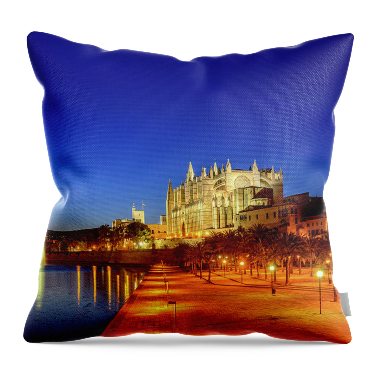 Panoramic Throw Pillow featuring the photograph La Seu - Cathedral Of Palma De Mallorca by Juergen Sack
