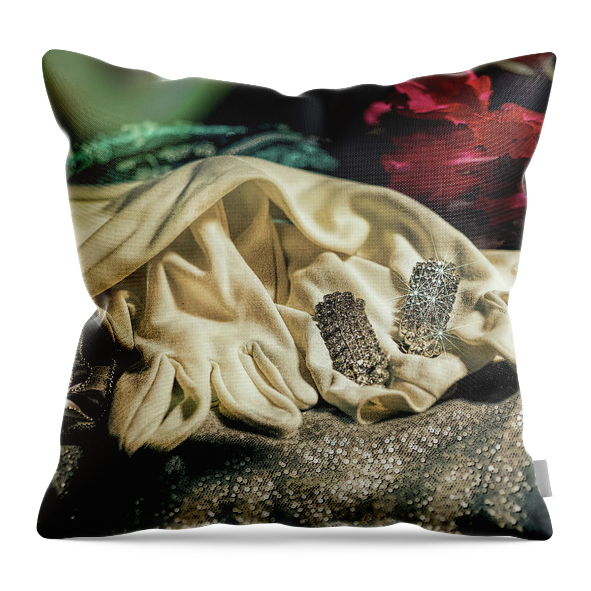 Gloves Throw Pillow featuring the photograph Lady's Long White Gloves by Cordia Murphy