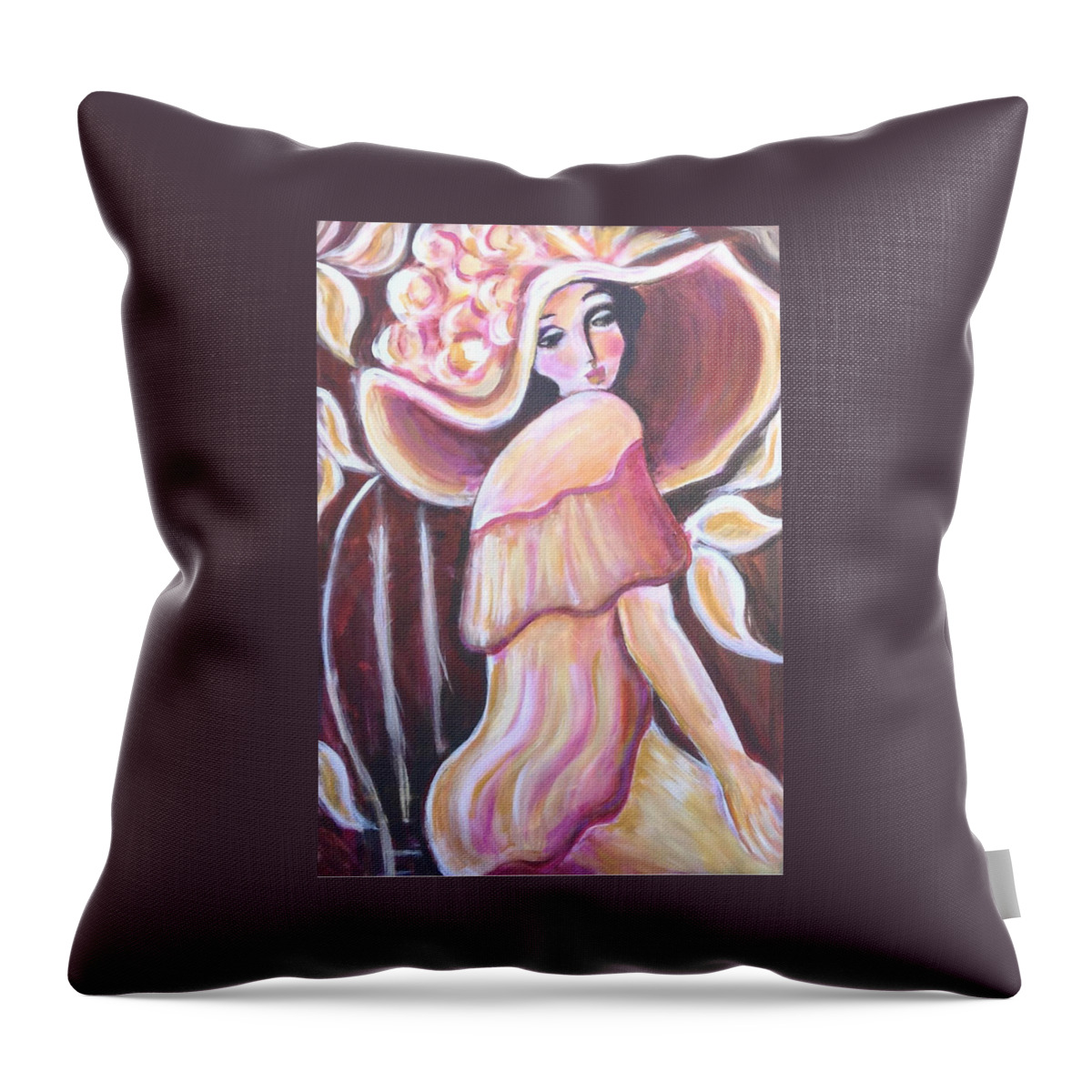 Large Hat Throw Pillow featuring the painting Lady in Orange Hat by Anya Heller