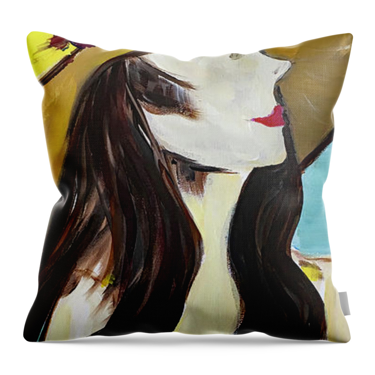 Lady Throw Pillow featuring the painting Lady in Yellow by Roxy Rich
