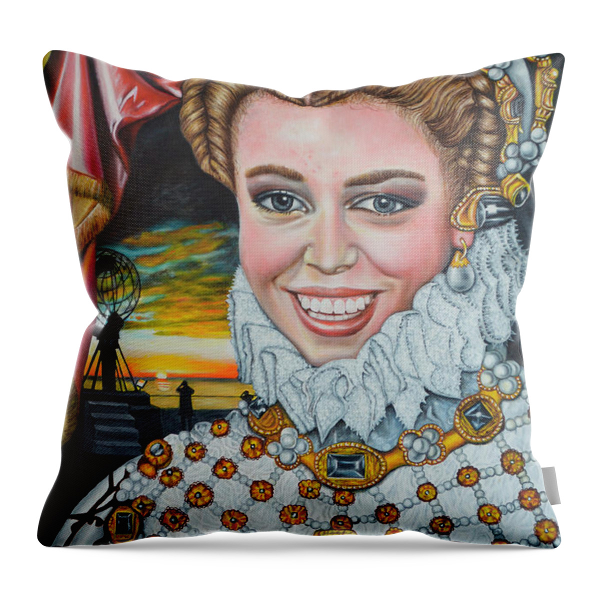 Beauty Throw Pillow featuring the painting Lady Merete of Norway by O Yemi Tubi