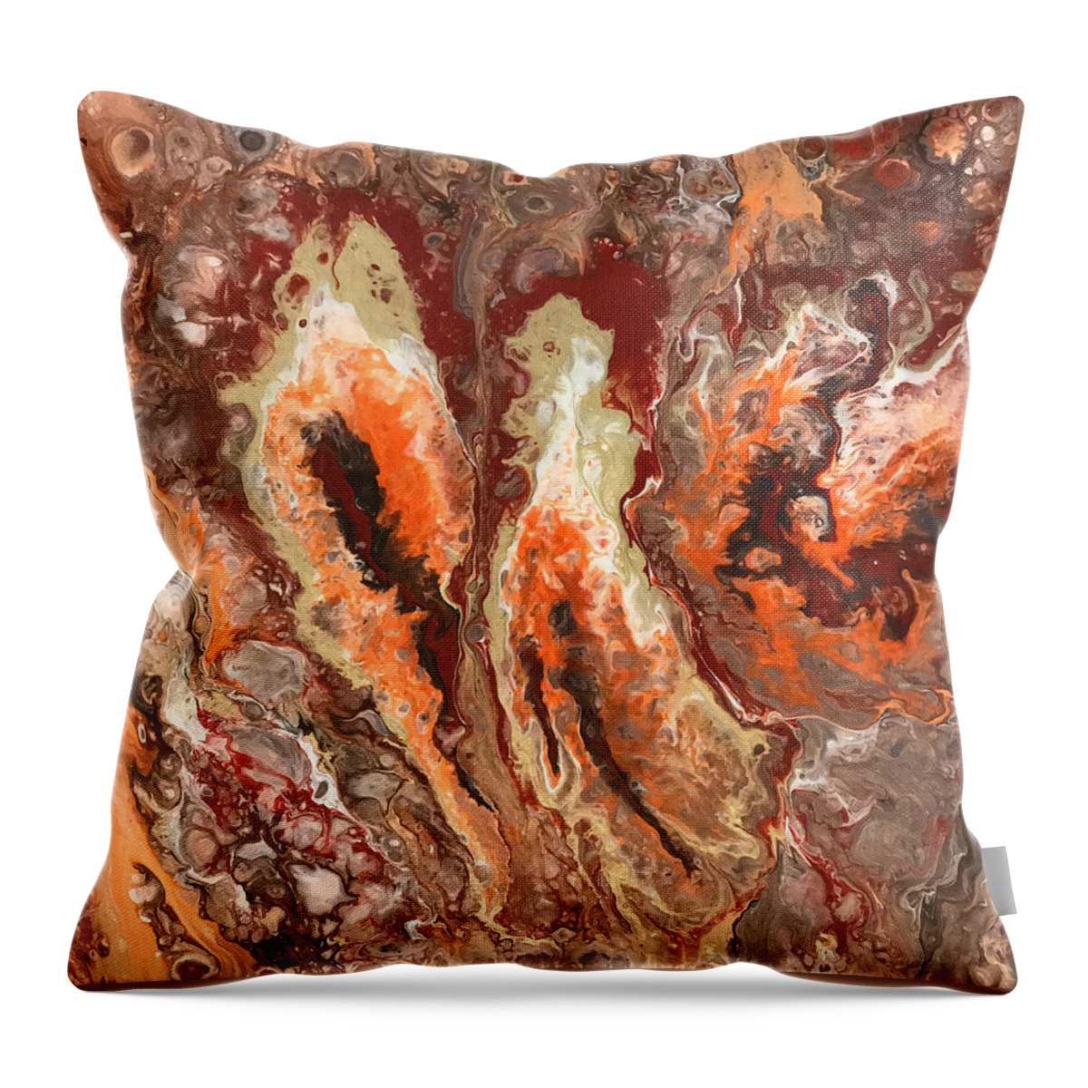 Abstract Throw Pillow featuring the painting Lady of the fiery lake by Art by Gabriele