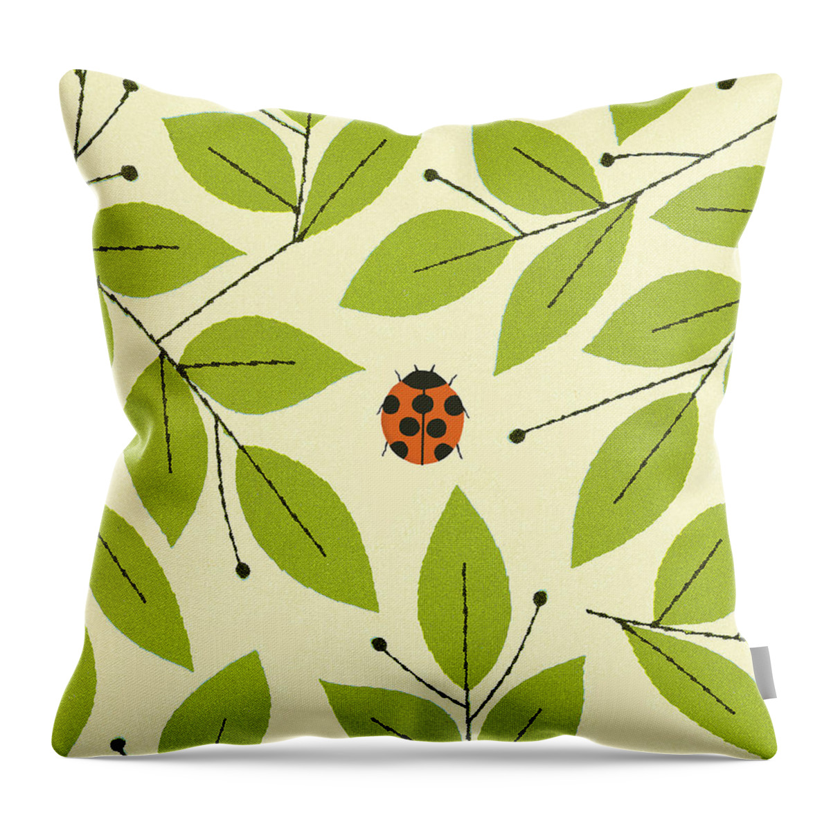 Animal Throw Pillow featuring the drawing Ladybug and Leaves by CSA Images
