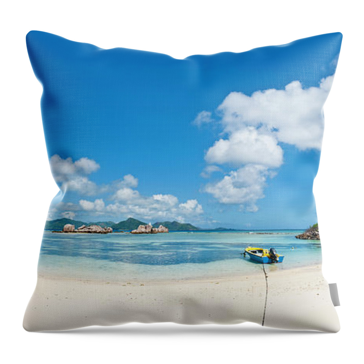 Water's Edge Throw Pillow featuring the photograph Lagoon Beach Harbor Idyllic Tropical by Fotovoyager