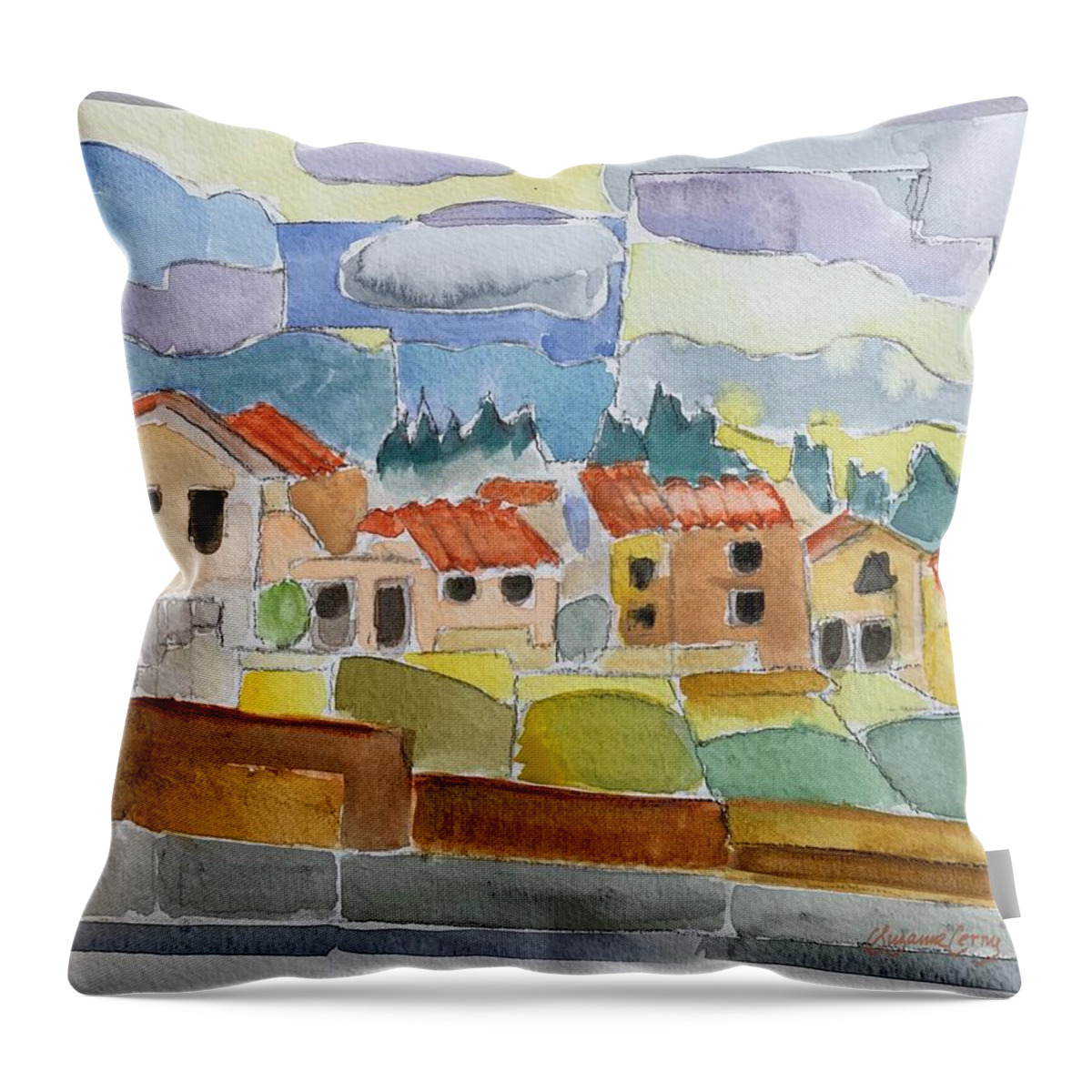 Laguna Del Sol Throw Pillow featuring the painting Laguna del Sol Houses Design by Suzanne Giuriati Cerny