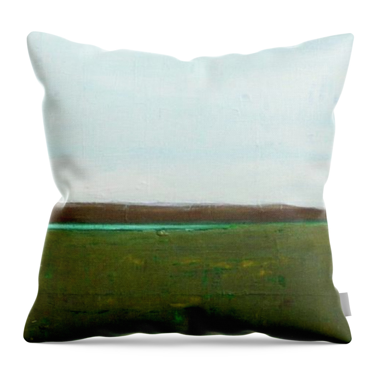 Abstract Landscape Throw Pillow featuring the painting Lake in Prairie by Vesna Antic