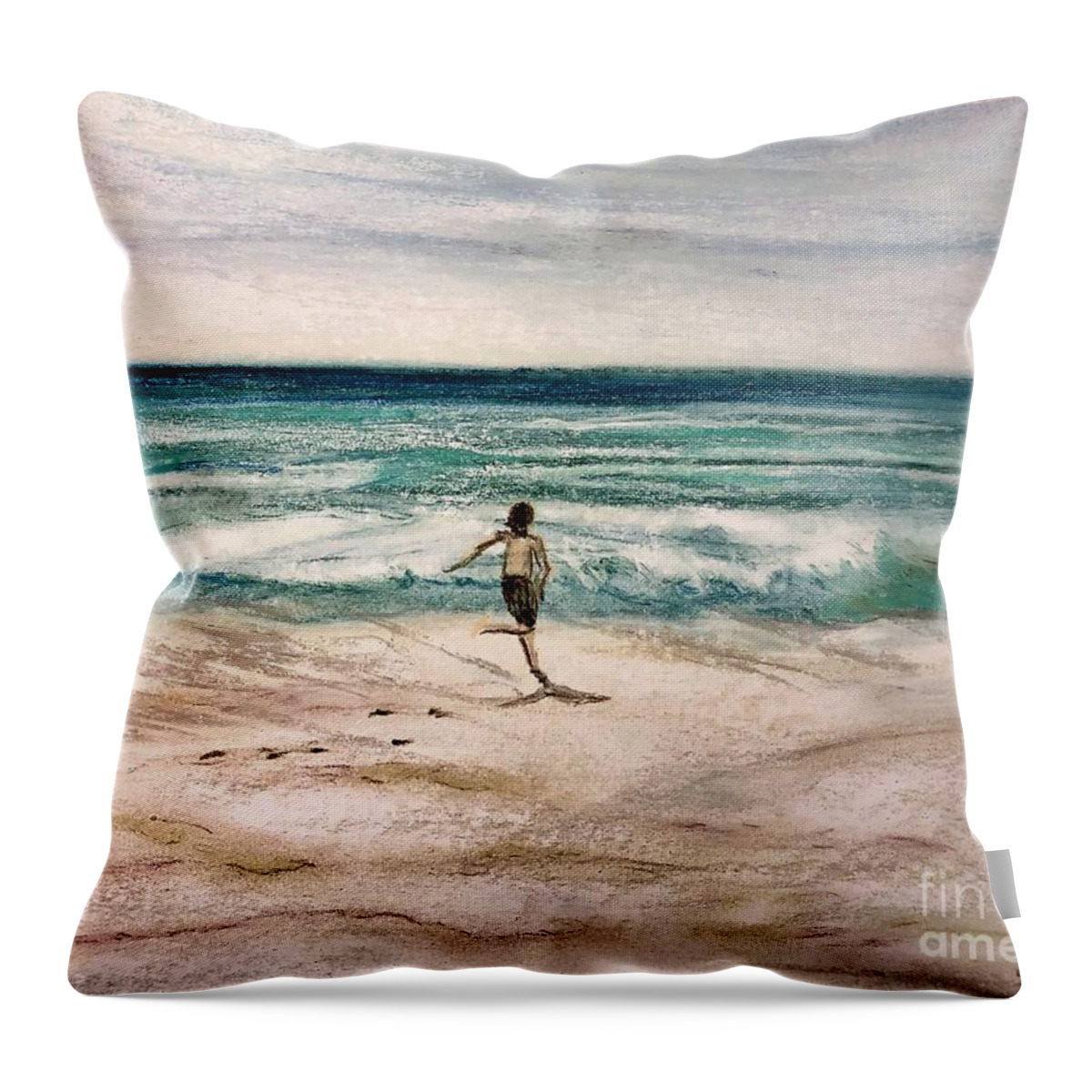 Beach Landscape Throw Pillow featuring the pastel Lake Michigan Beach Days by Deb Stroh-Larson