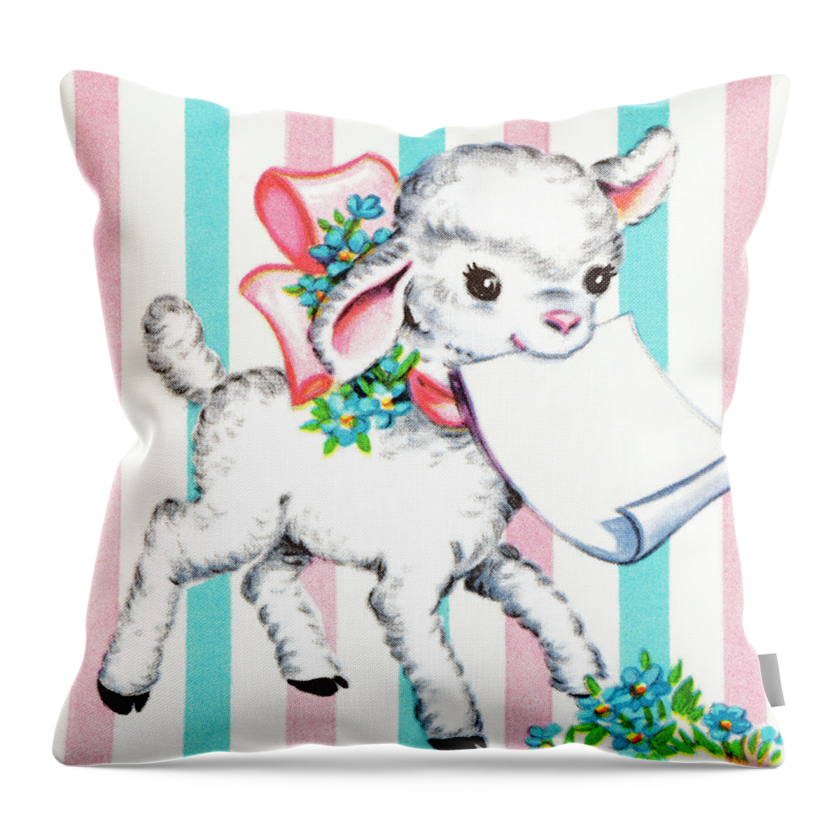 Animal Throw Pillow featuring the drawing Lamb with message in mouth by CSA Images