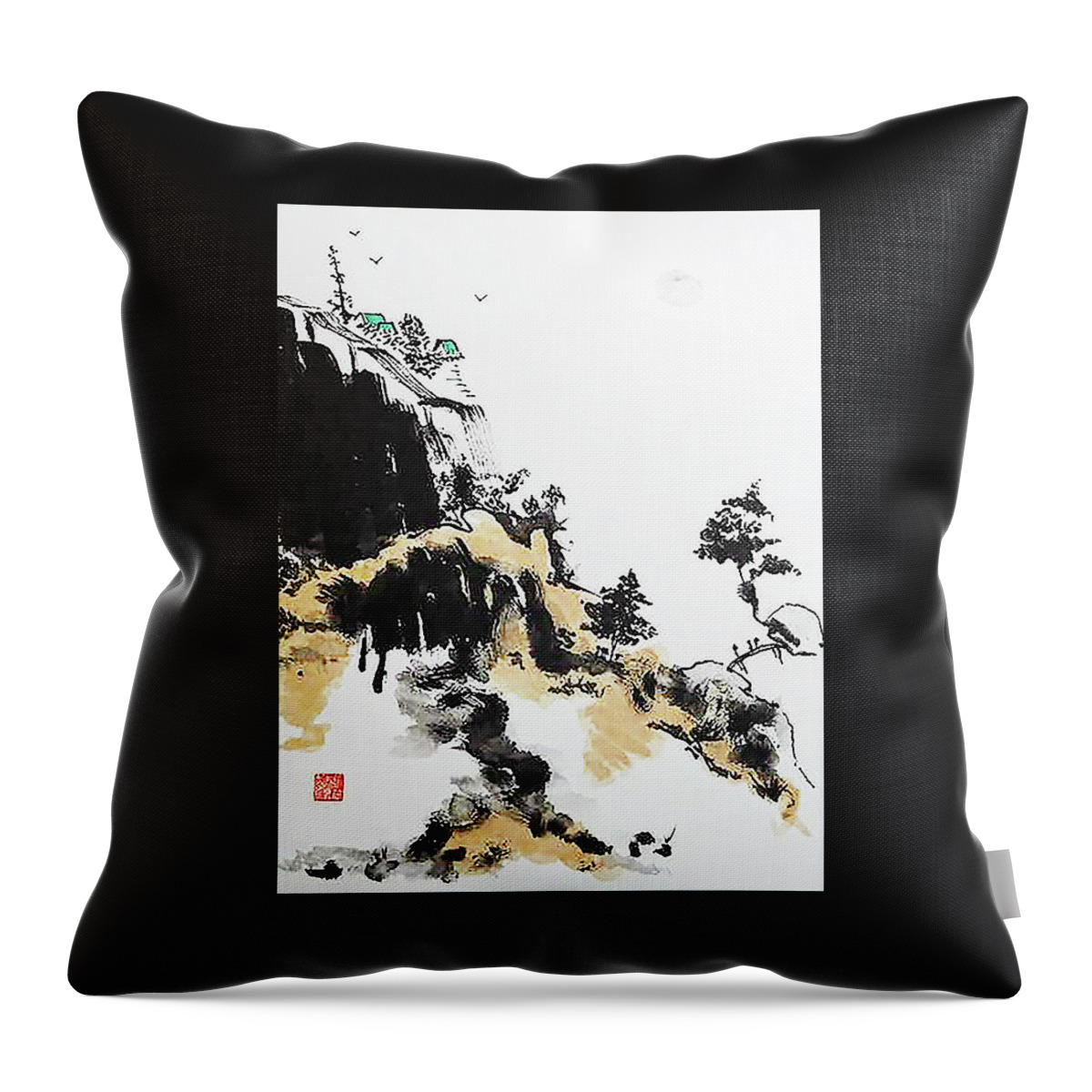 Sumi Throw Pillow featuring the painting Land of Zen by Casey Shannon