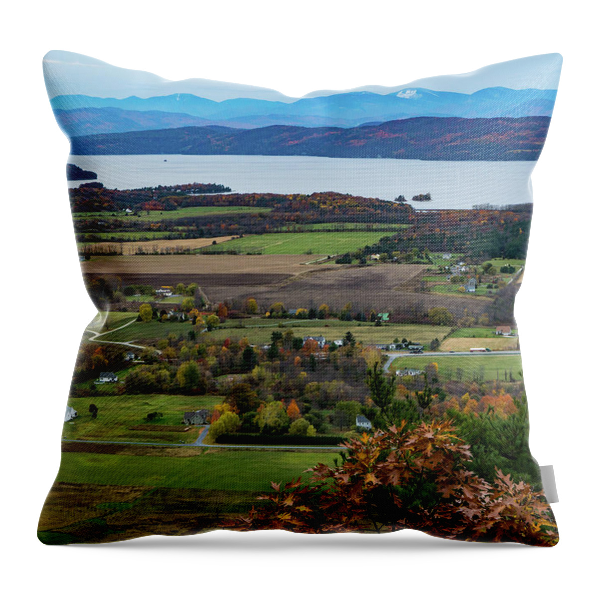 View Throw Pillow featuring the photograph landscape view from Mount Philo in fall by Ann Moore