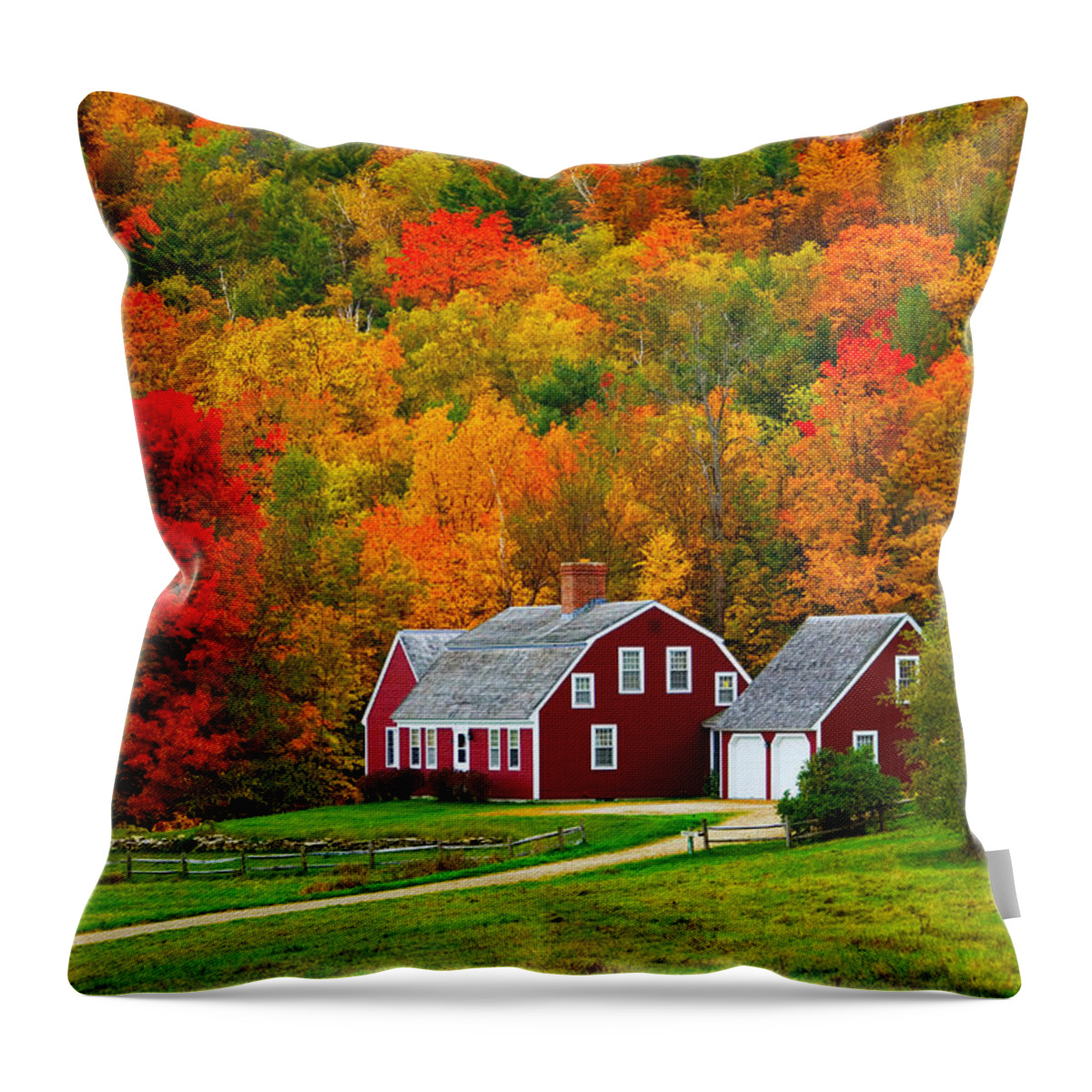Estock Throw Pillow featuring the digital art Landscape With Farm In Autumn by Pietro Canali