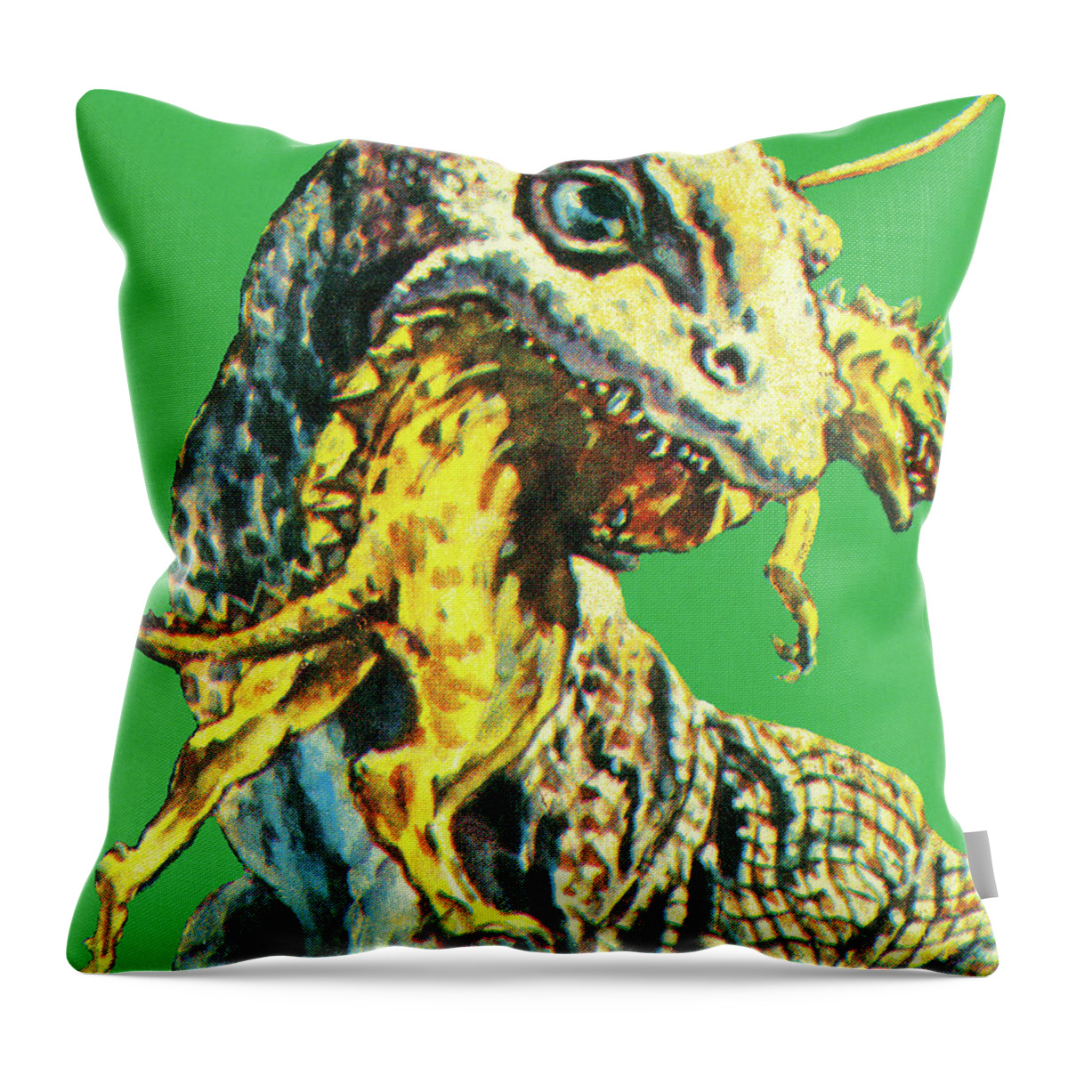 Animal Throw Pillow featuring the drawing Large Dinosaur Eating a Small Dinosaur by CSA Images