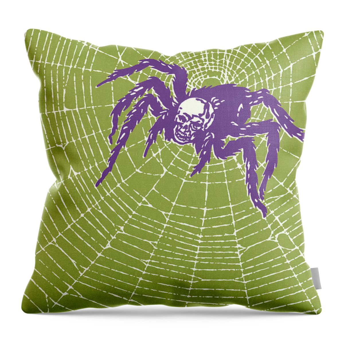 Campy Throw Pillow featuring the drawing Large Spider on a Spider Web by CSA Images