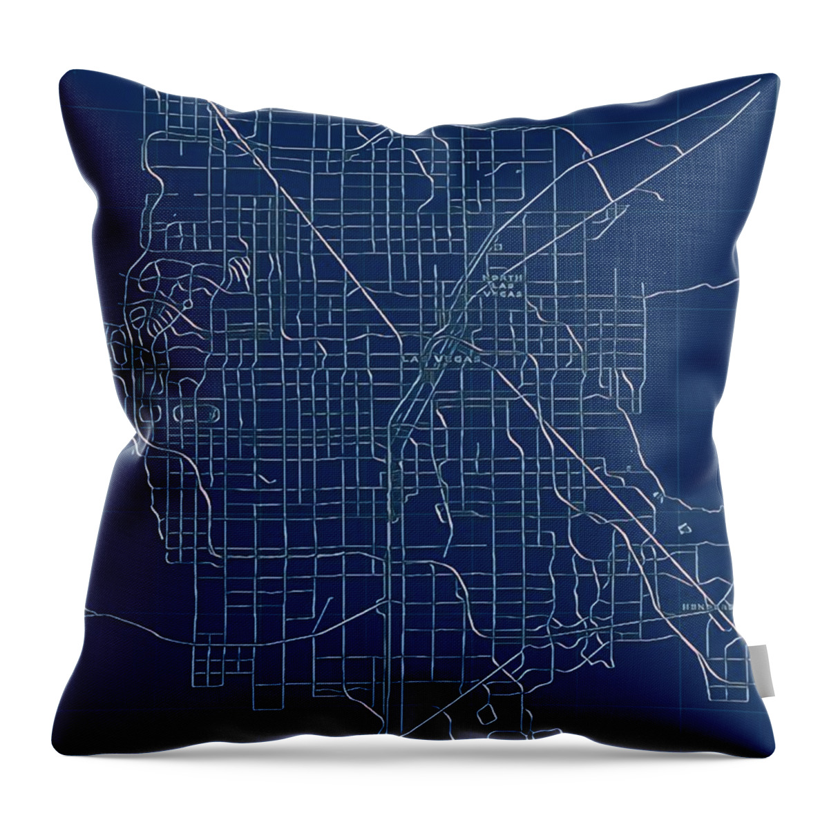 Las Vegas Throw Pillow featuring the digital art Las Vegas Blueprint City Map by HELGE Art Gallery
