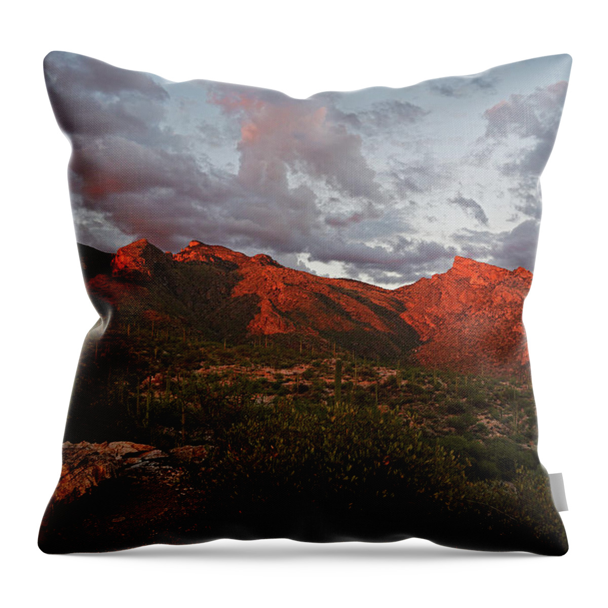 Catalina Mountains Throw Pillow featuring the photograph Last light on Catalina Mountains by Chance Kafka