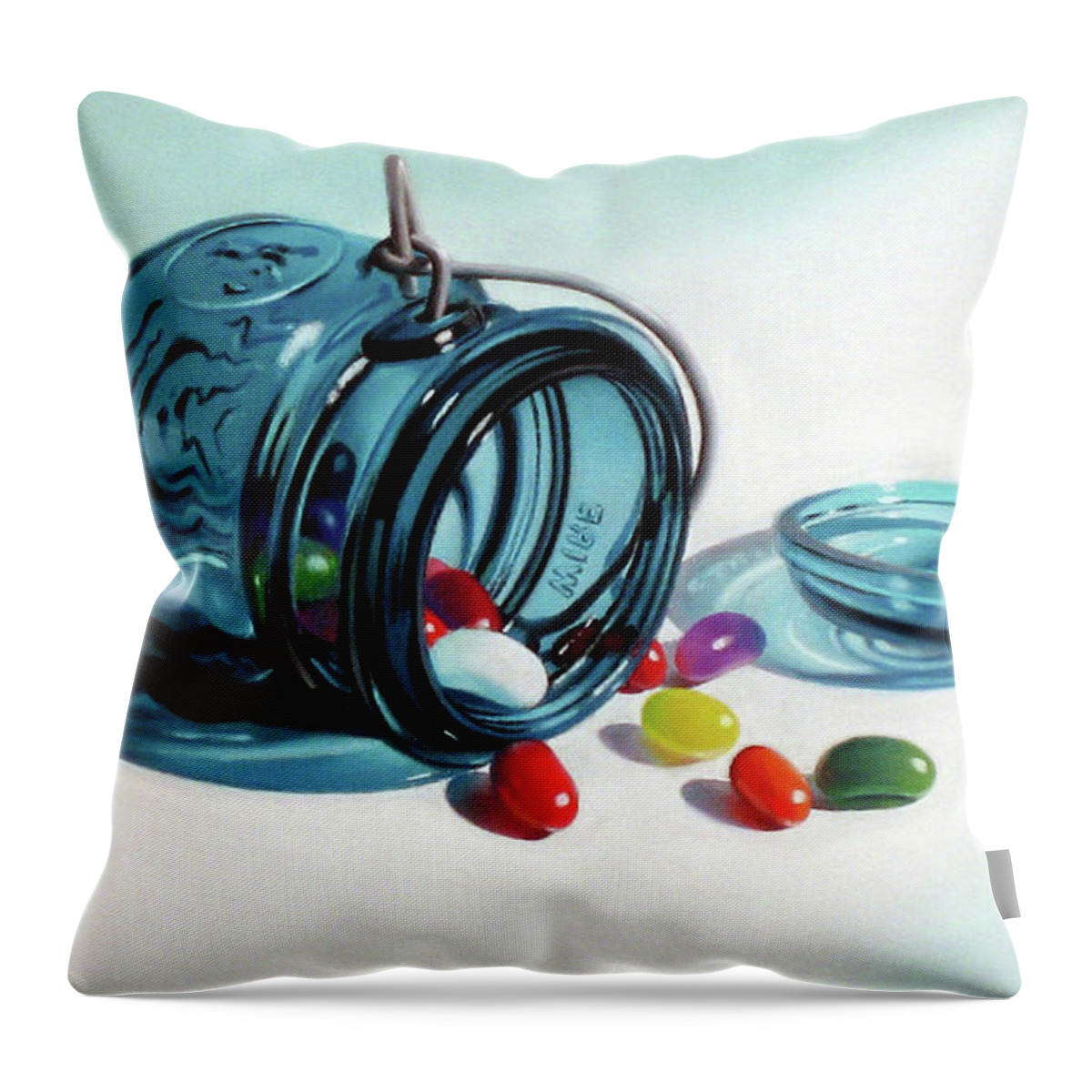 Jelly Beans Throw Pillow featuring the pastel Last of the Beans by Dianna Ponting