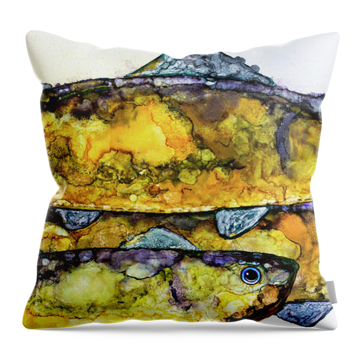 Fish Throw Pillow featuring the painting Late for School by Jan Killian