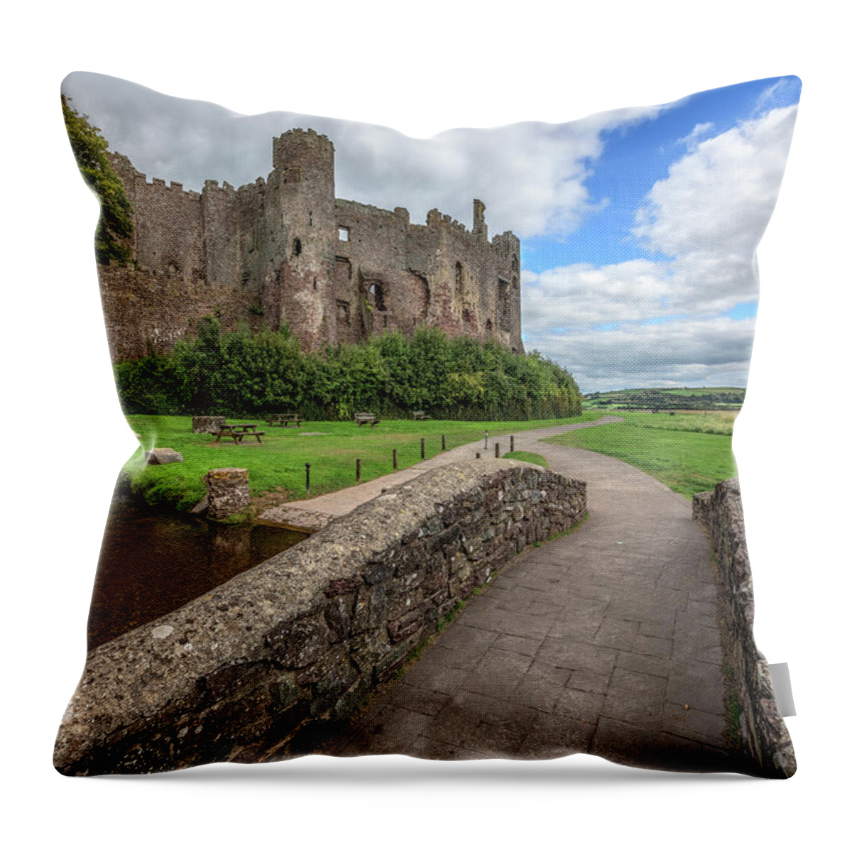 Laugharne Castle Throw Pillow featuring the photograph Laugharne Castle - Wales by Joana Kruse