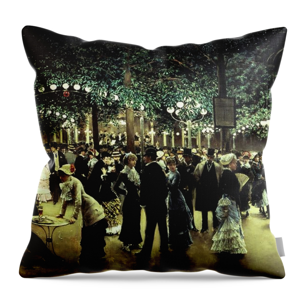 Tree Throw Pillow featuring the painting Le Bal Public, 1880 by Jean Beraud