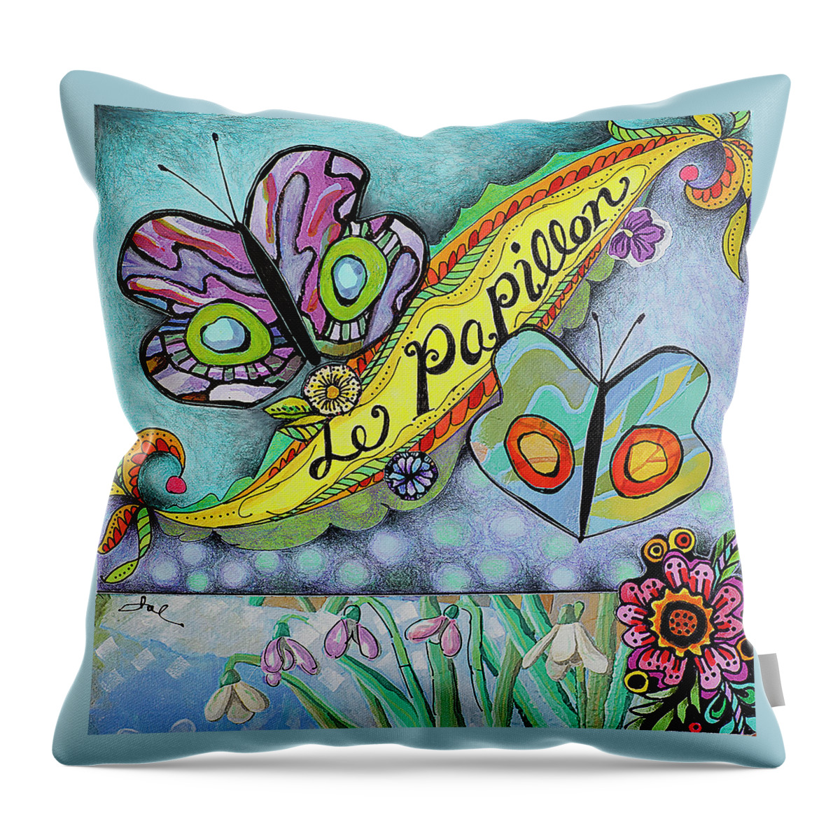  Throw Pillow featuring the drawing Two Butterflies by Janice A Larson