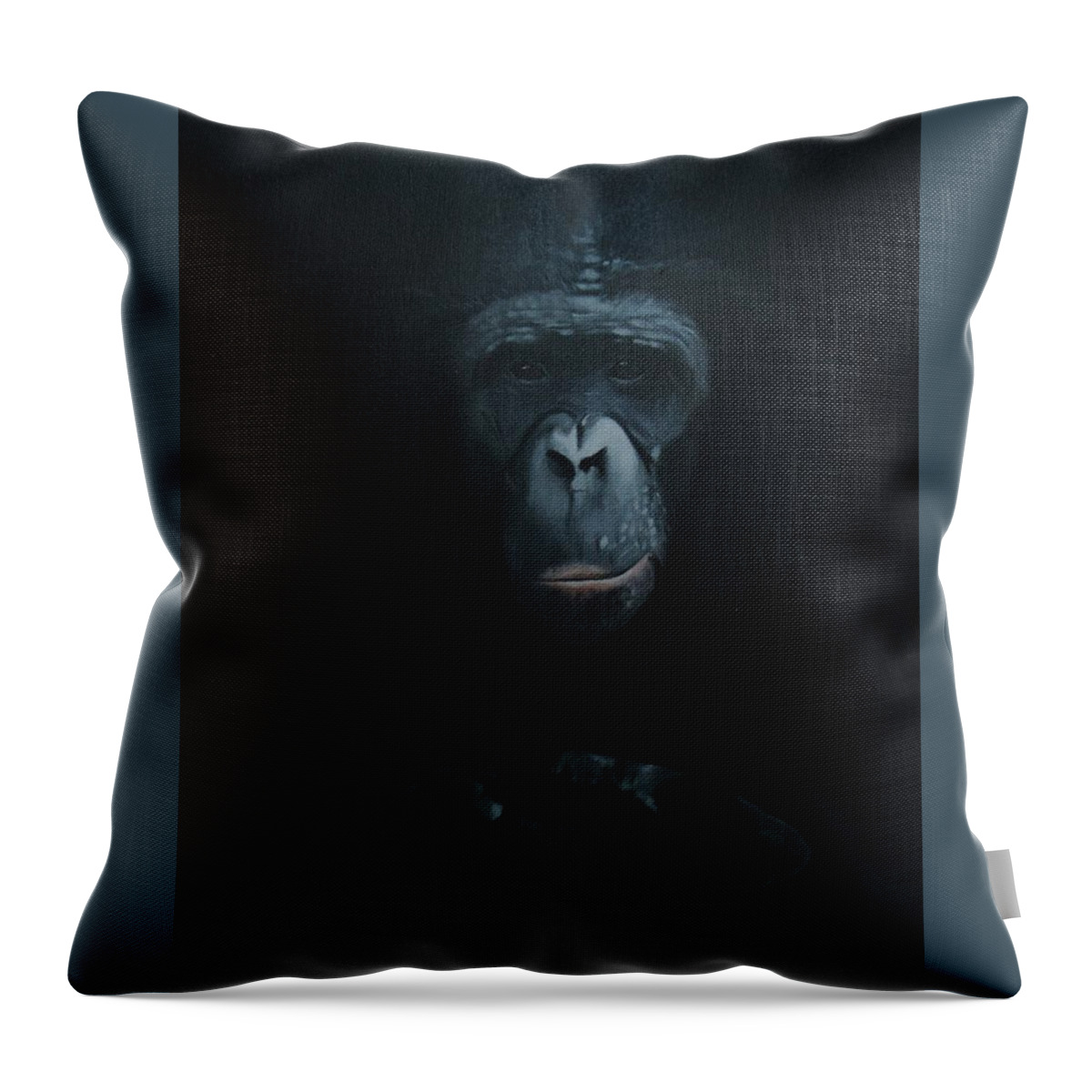 Monkey Throw Pillow featuring the painting Le Penseur by Jean Yves Crispo