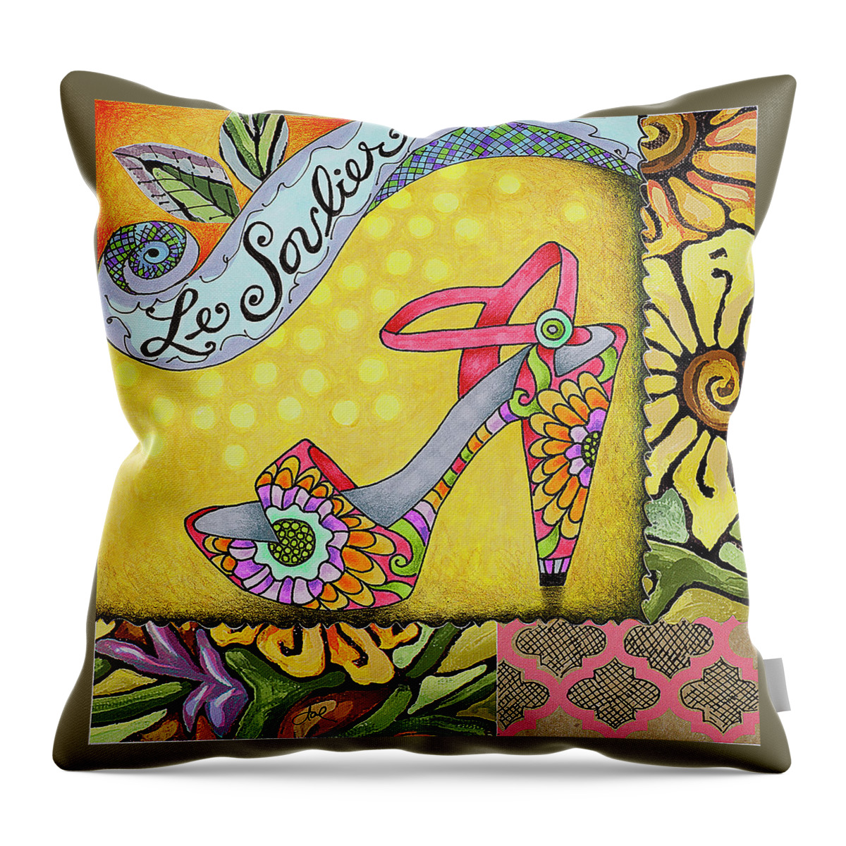  Throw Pillow featuring the drawing Stepping Out by Janice A Larson