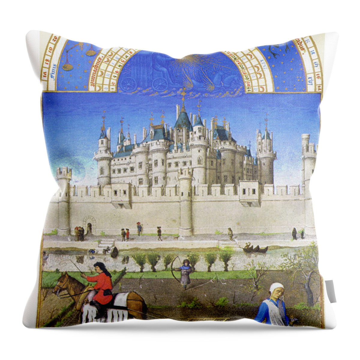 Middle Ages Throw Pillow featuring the painting Le Tres riches heures du Duc de Berry - October by Limbourg brothers