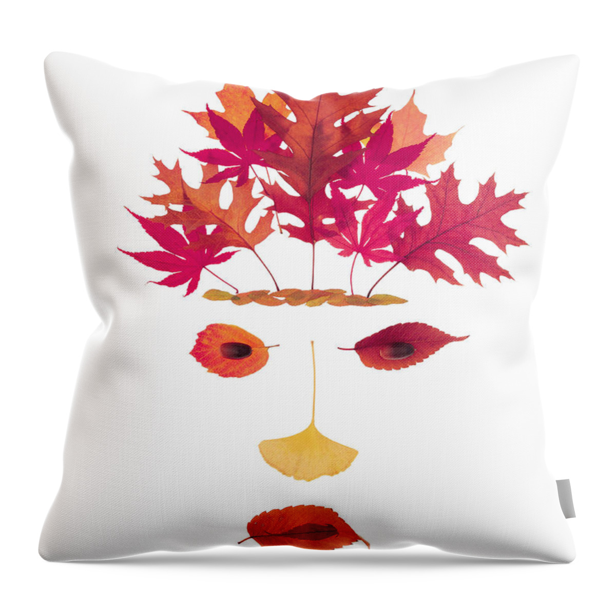 White Background Throw Pillow featuring the photograph Leaf Face by Davies And Starr