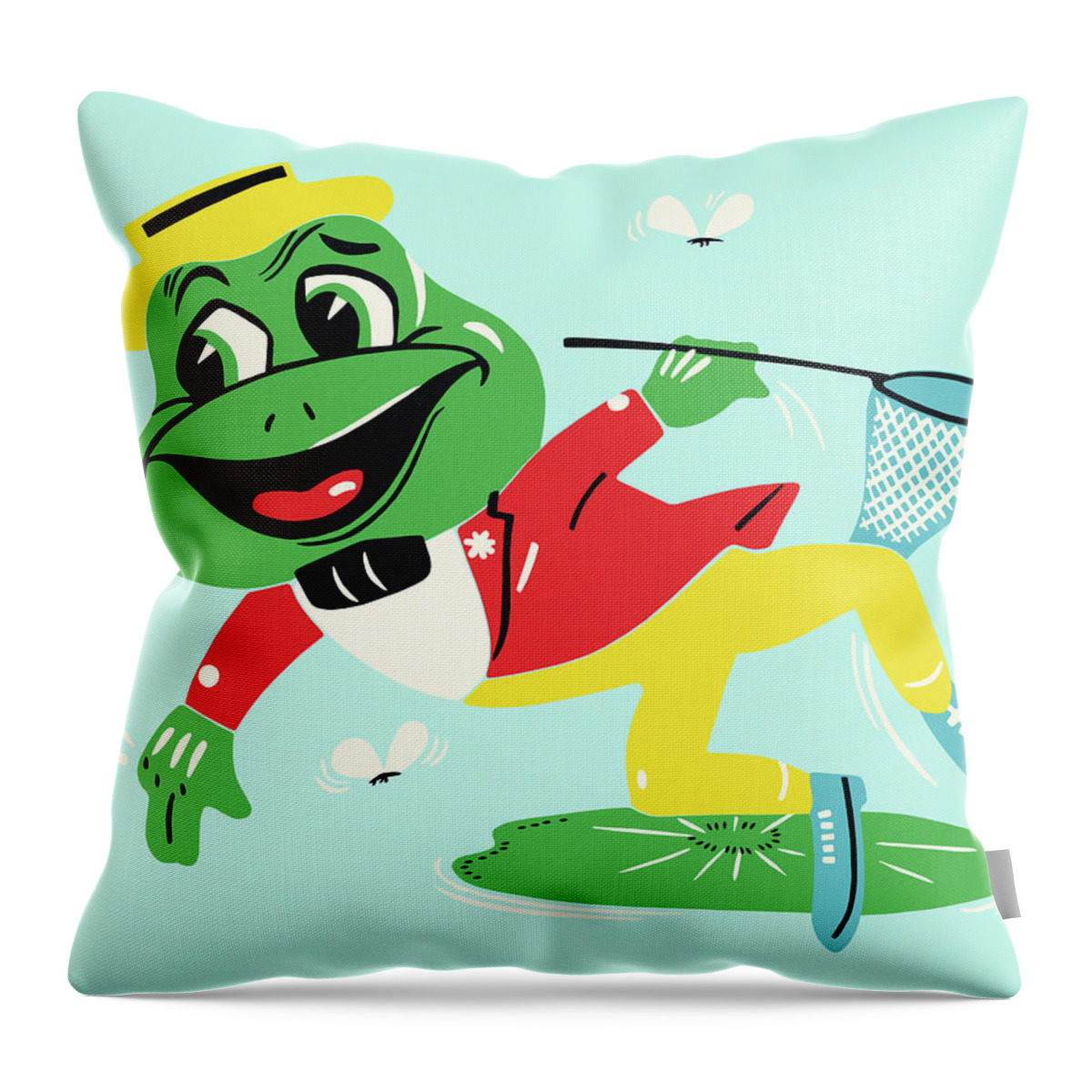 Amphibian Throw Pillow featuring the drawing Leaping Frog Catching Flies by CSA Images