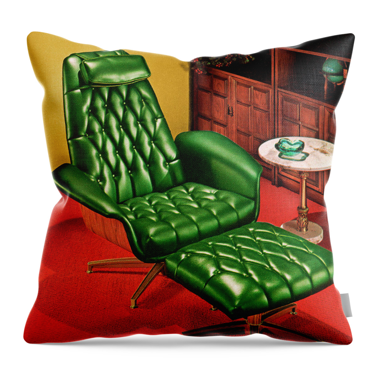 Armchair Throw Pillow featuring the drawing Leather Chair and Ottoman by CSA Images