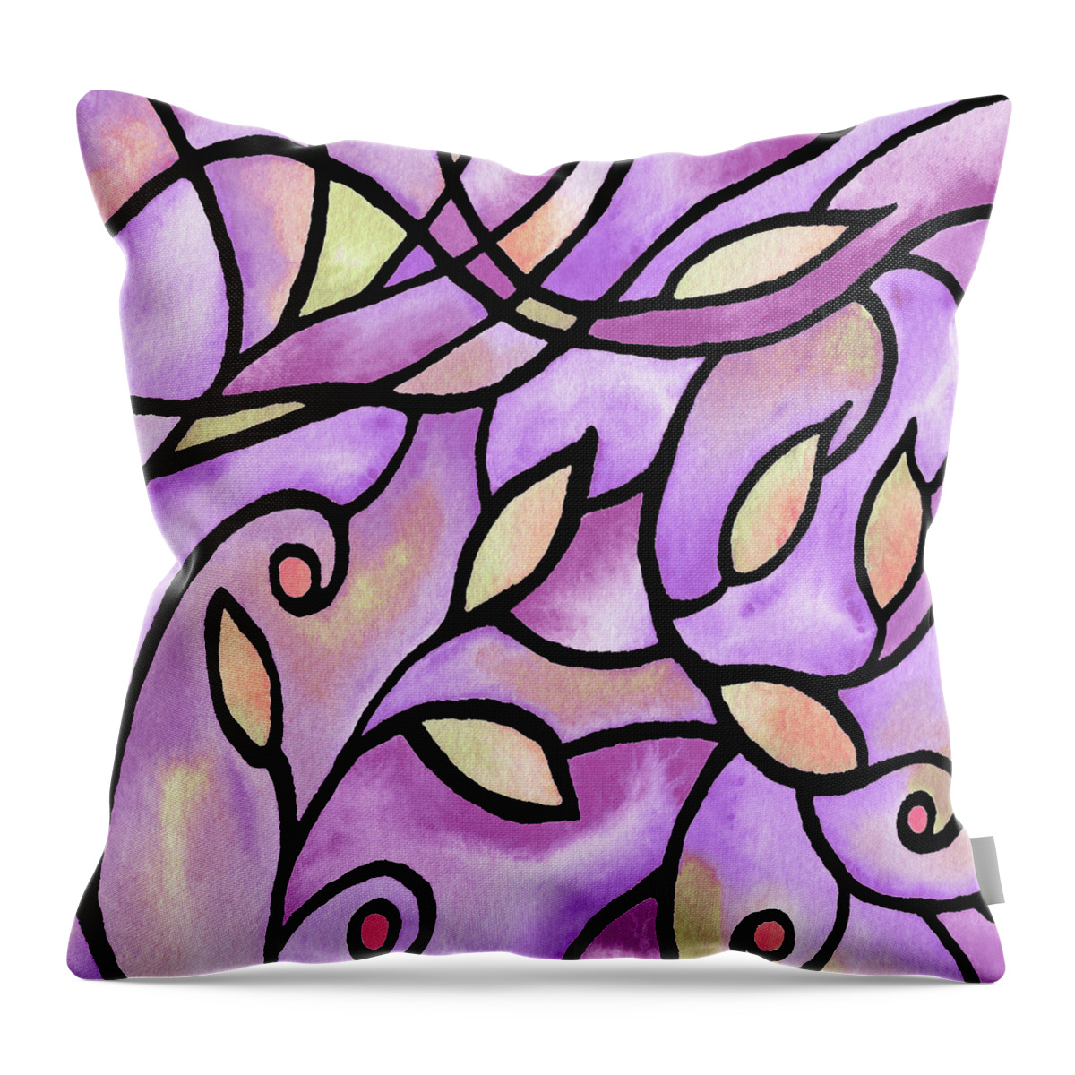 Nouveau Throw Pillow featuring the painting Leaves And Curves Art Nouveau Style XI by Irina Sztukowski