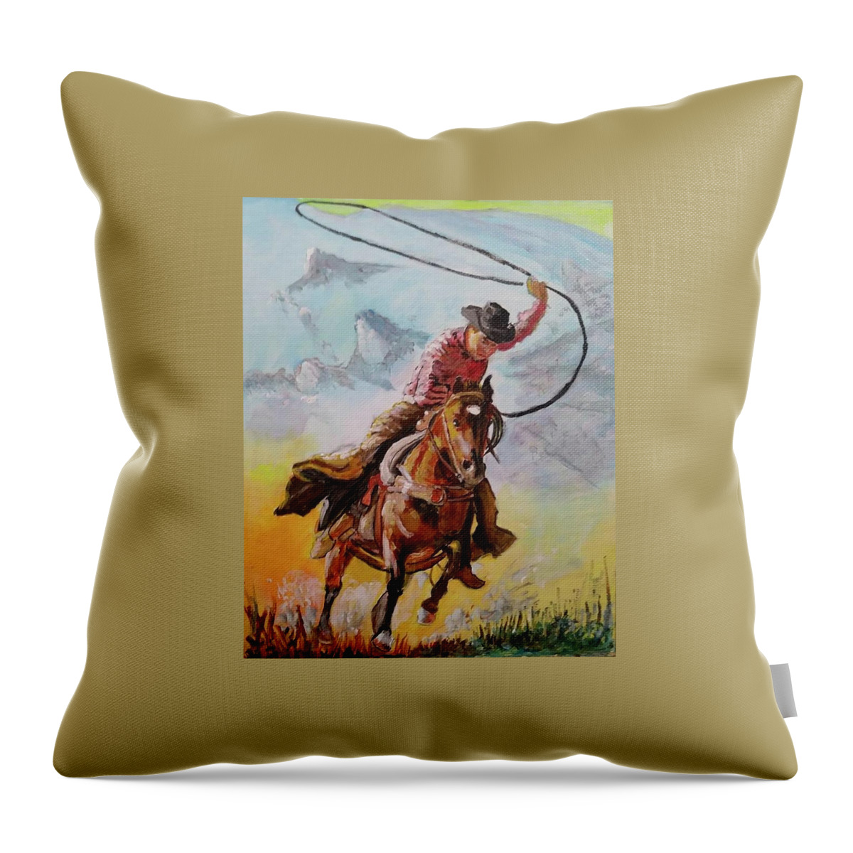 Cowboy Throw Pillow featuring the painting Lefty by Mike Benton