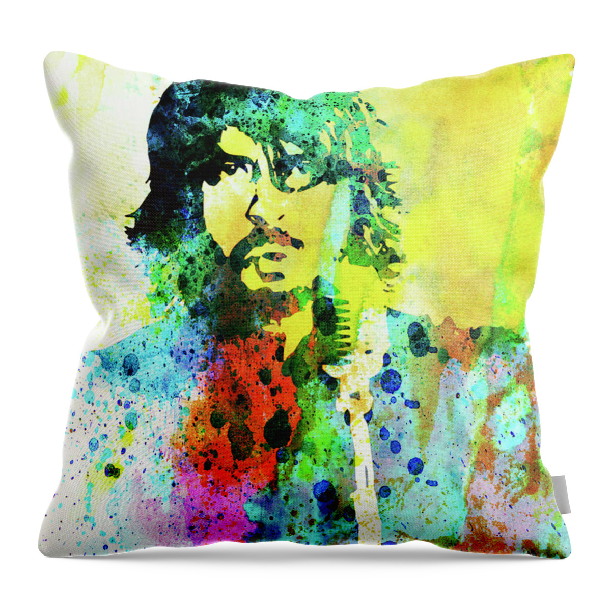 Foo Fighters Throw Pillow featuring the mixed media Legendary Foo Fighters Watercolor by Naxart Studio