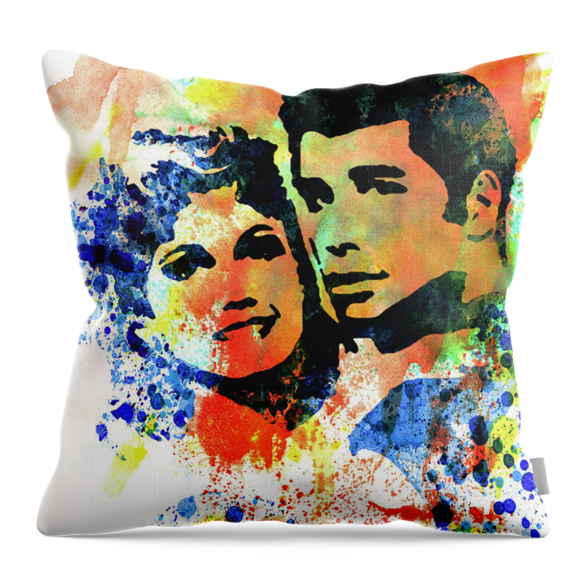 Grease Throw Pillow featuring the mixed media Legendary Grease Watercolor by Naxart Studio