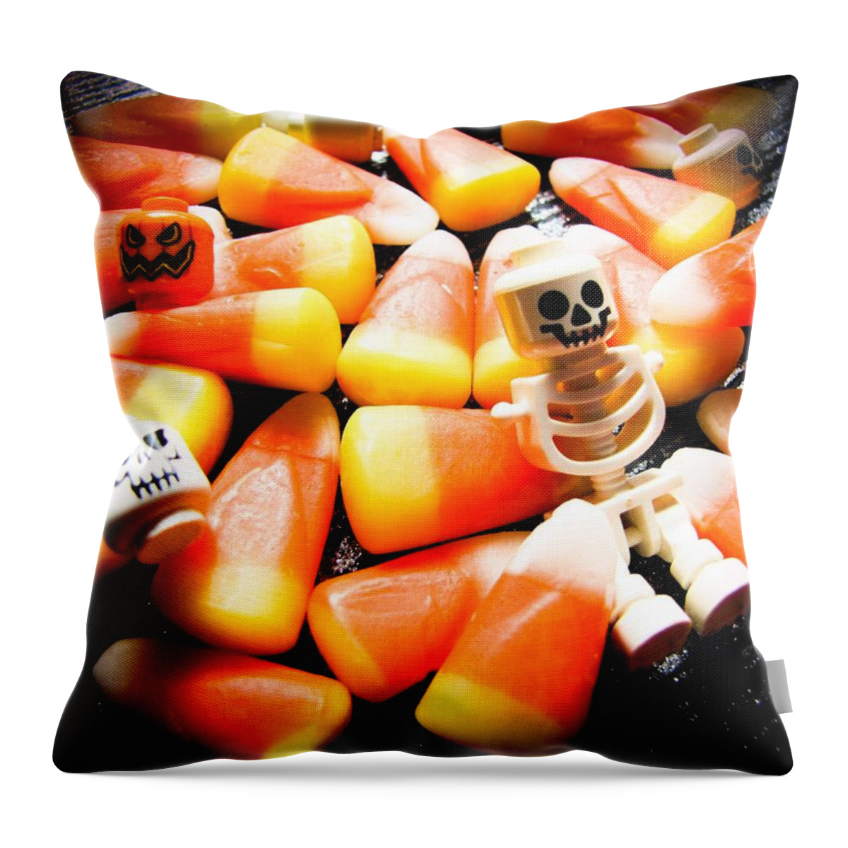 Candy Throw Pillow featuring the photograph Lego Candy Corn by Heather Estrada