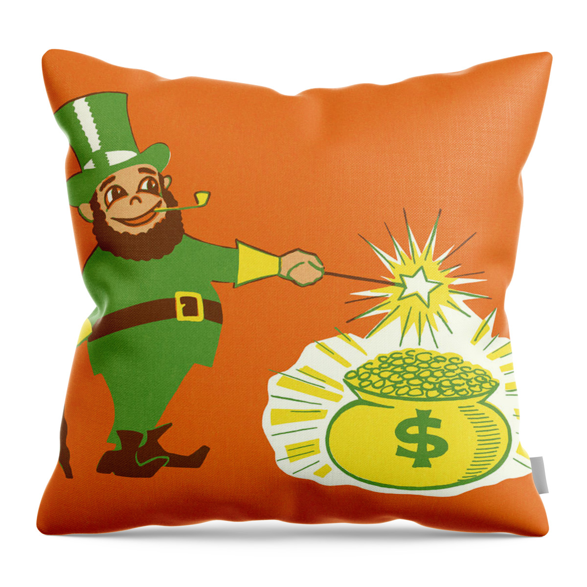 Apparel Throw Pillow featuring the drawing Leprechaun and a Pot of Gold by CSA Images