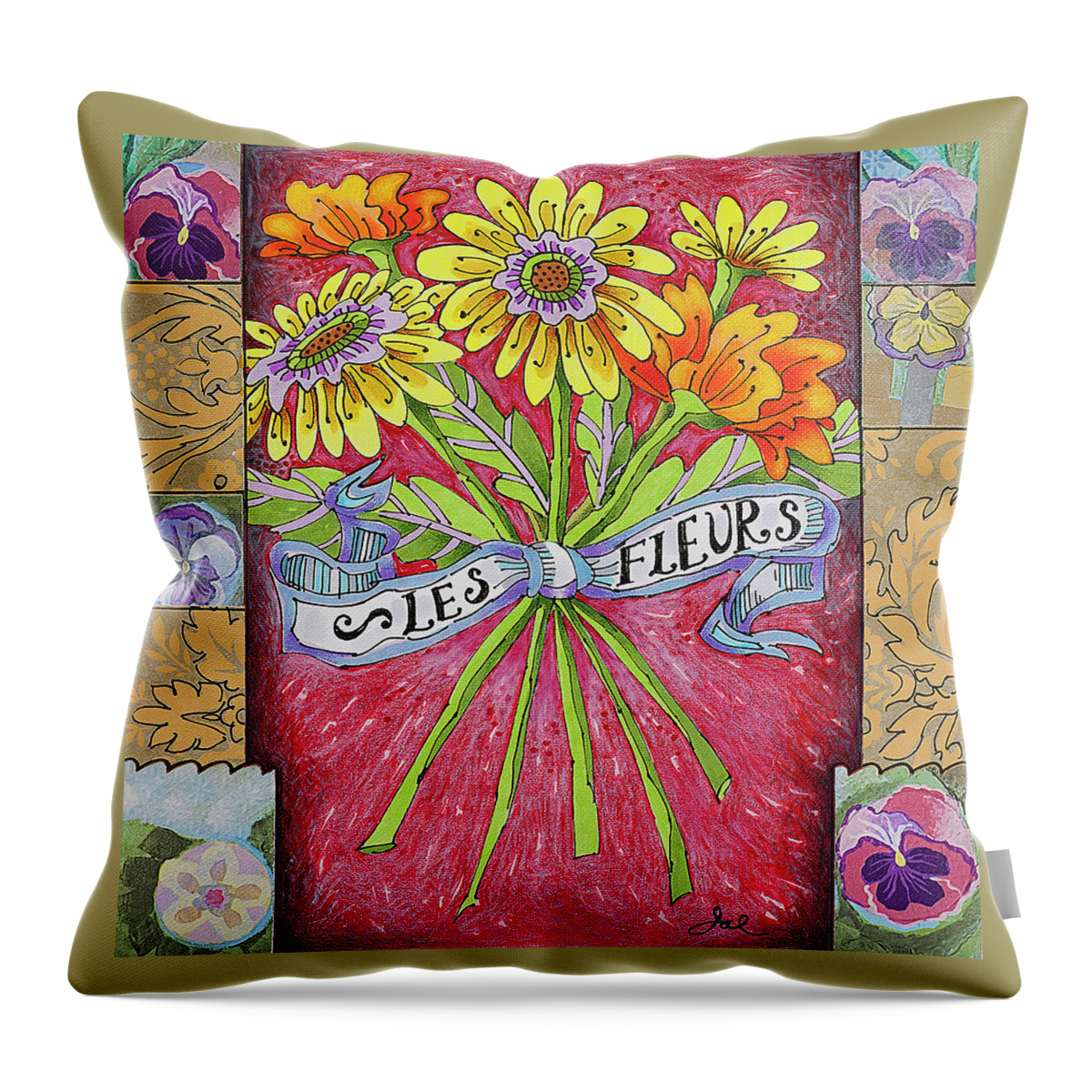  Throw Pillow featuring the drawing Paris Bouquet by Janice A Larson