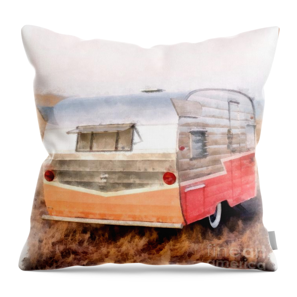 Glamping Throw Pillow featuring the digital art Let's Go Camping by Edward Fielding