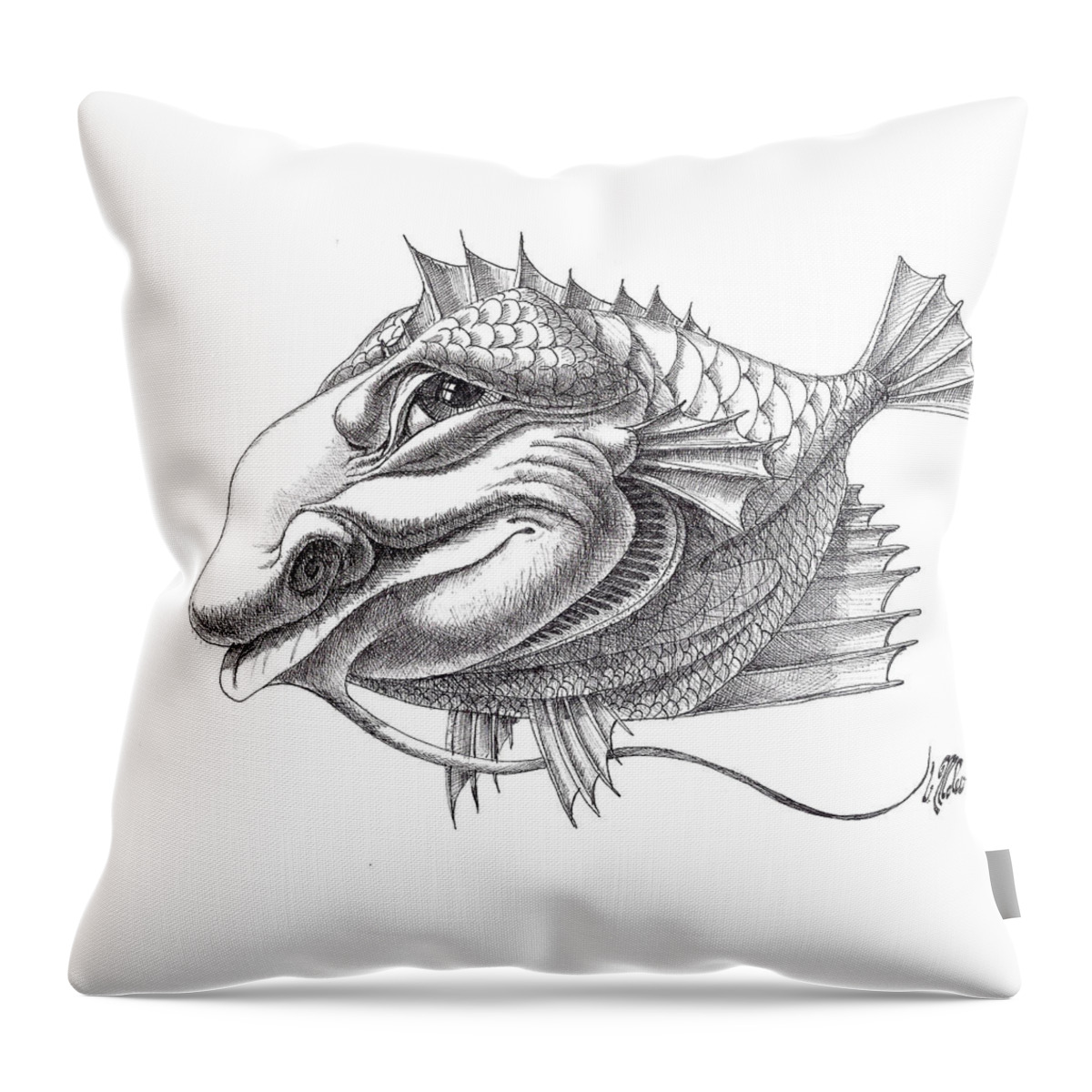 Drawing Throw Pillow featuring the drawing Liar fish by Victor Molev