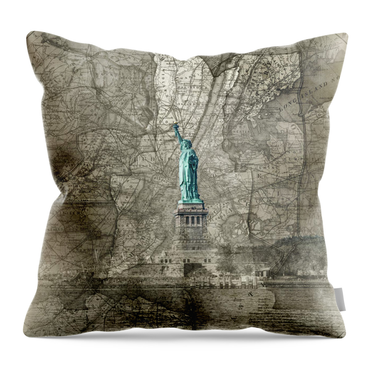 Liberty Map Sepia Throw Pillow featuring the photograph Liberty Map Sepia by Sharon Popek