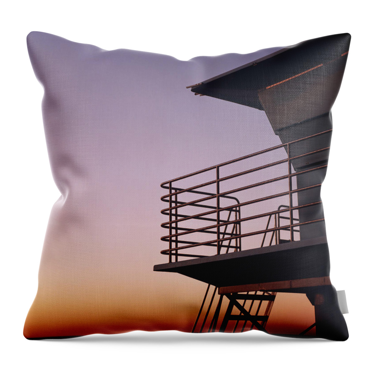 Scenics Throw Pillow featuring the photograph Lifeguard Stand On Beach At Sunset by Lisa Romerein