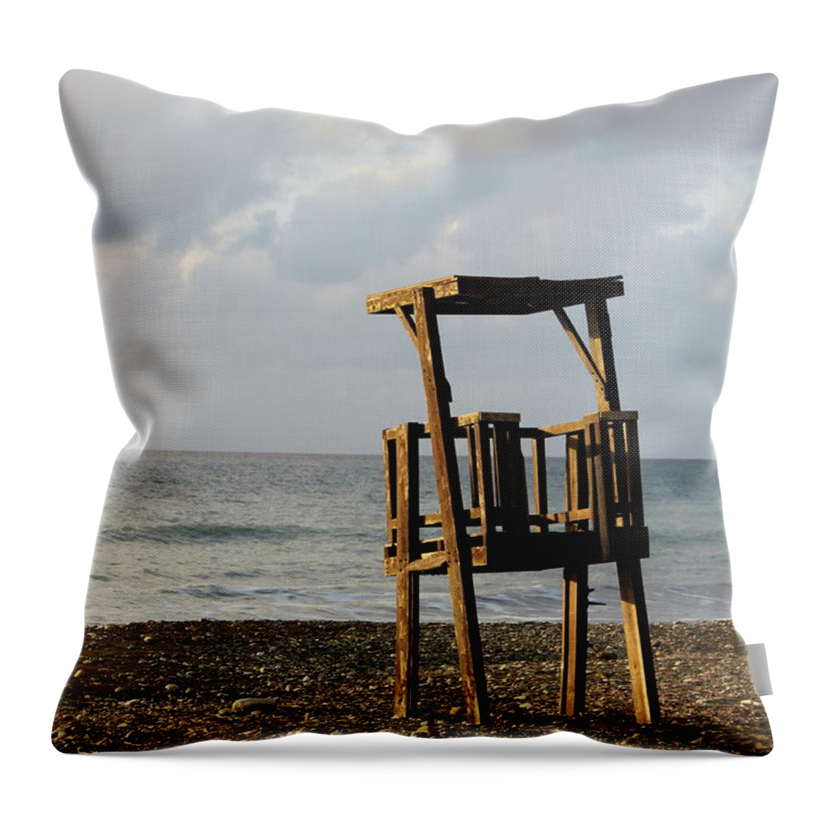 Tranquility Throw Pillow featuring the photograph Lifeguard Stand, Polis Beach by Taylor Mcconnell